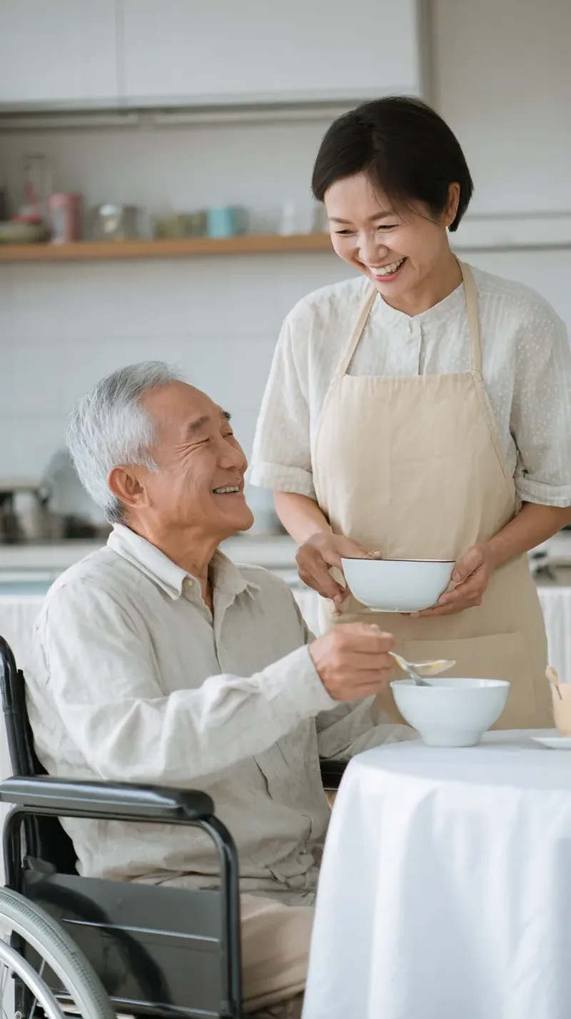 食事を受け取る高齢の男性